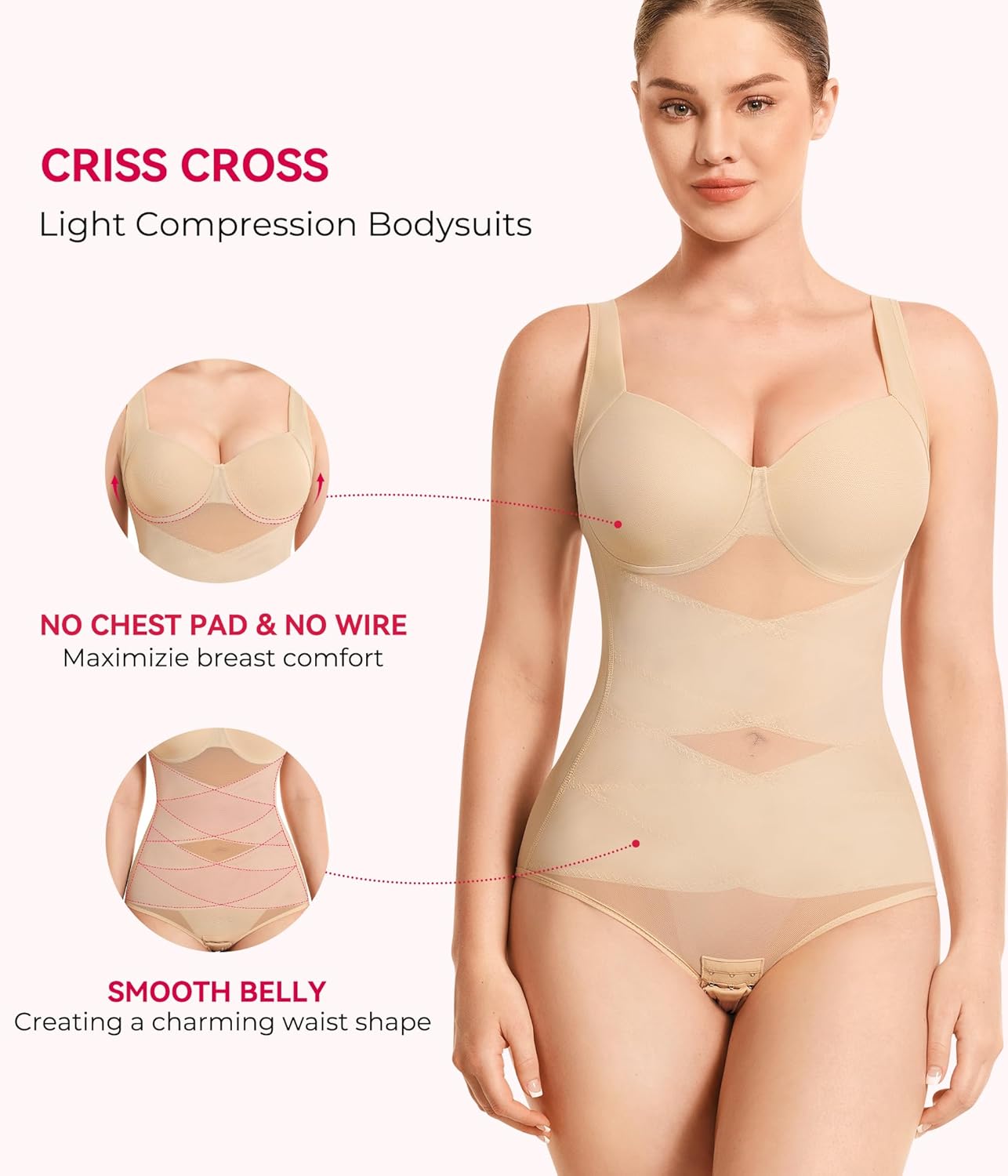 Gotoly Shapewear for Women Tummy Control Bodysuit Faja Body Shaper Waist Trainer V Neck Body Suit with Built in Bra - Image 4