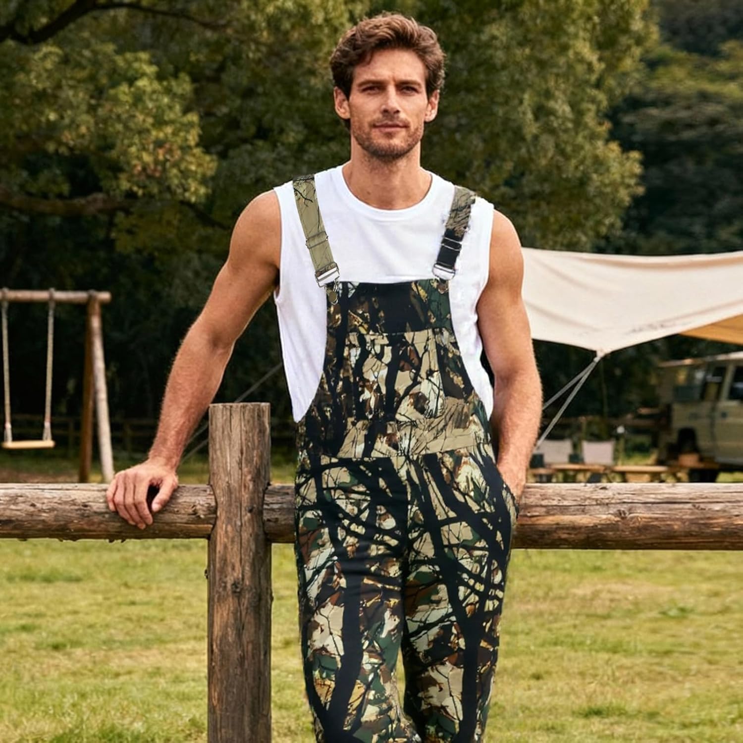 Camo Overalls for Adult Men Camo Bibs Camouflage Coveralls Outdoor Hunting Jumpsuit with Pockets Adjustable Straps - Image 6