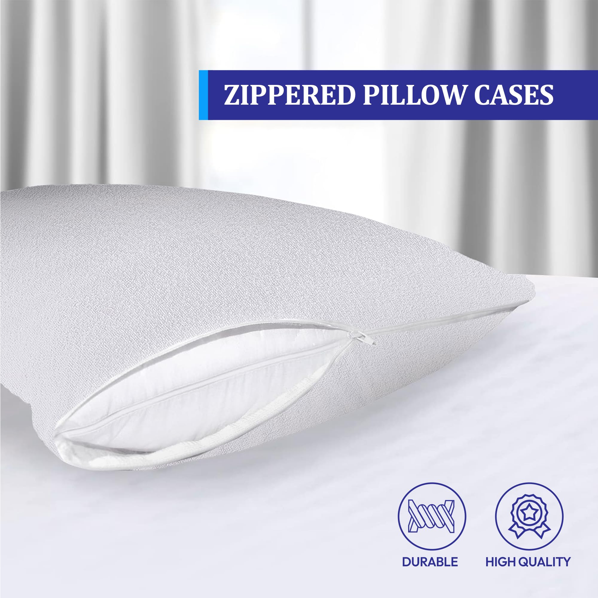 Eutony Pillow Protectors Waterproof 4 Pack Terry Towel Zipped, Ultra Luxe Zipped Waterproof Pillow Protectors - Image 2
