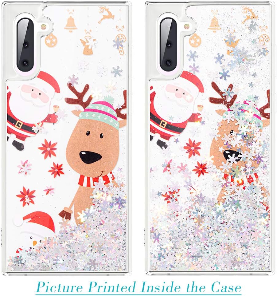 Caka Case for Galaxy Note 10 Glitter Case Bling Sparkle Shining Christmas Santa Liquid Luxury Fashion Flowing Quicksand Glitter Women Girls Silver Case for Samsung Galaxy Note 10 (6.3 inch) (Moose)