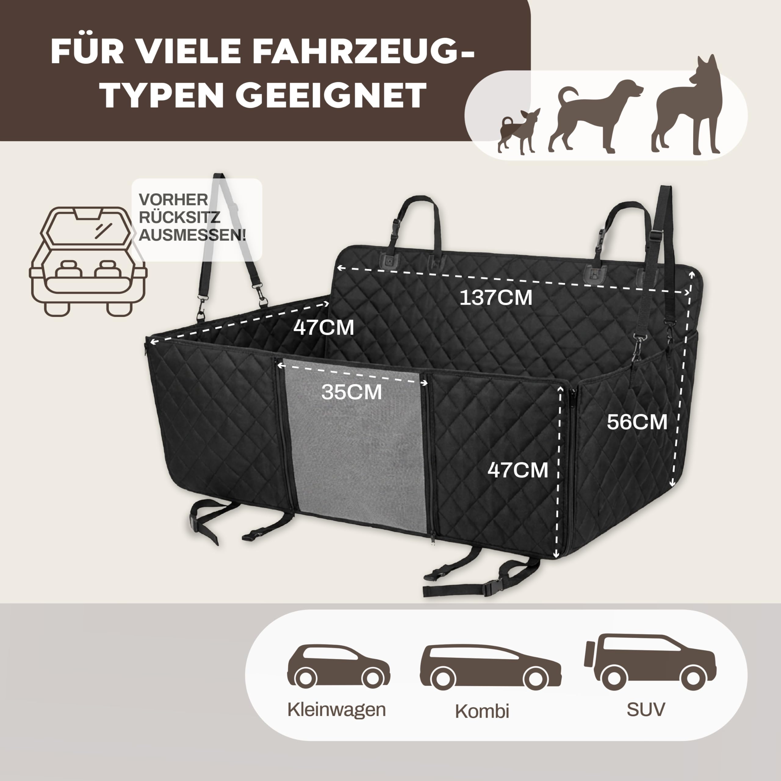 Hainberger Hundedecke Auto Rückbank Wasserabweisende Kratzfeste Autodecke für Hunde wasserdichte rutschfeste Autoschondecke mit Seitenschutz und Sichtfenster, 4-in-1 Rücksitzschoner 137x147 cm