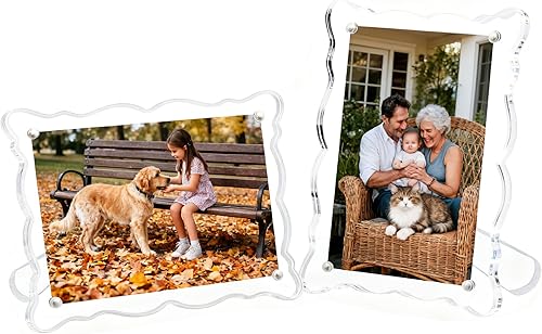 Miniatura 8 de Marco de fotos de 5 x 7 pulgadas, marco de fotos acrílico transparente con imán para exhibición de mesa, alta definición, horizontal o