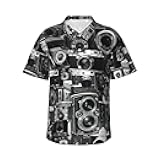 Longzehao Men's Retro Cool Camera Collection Print Hawaiian Shirt Casual Button Down Beach Shirts Short Sleeve with Pocket.