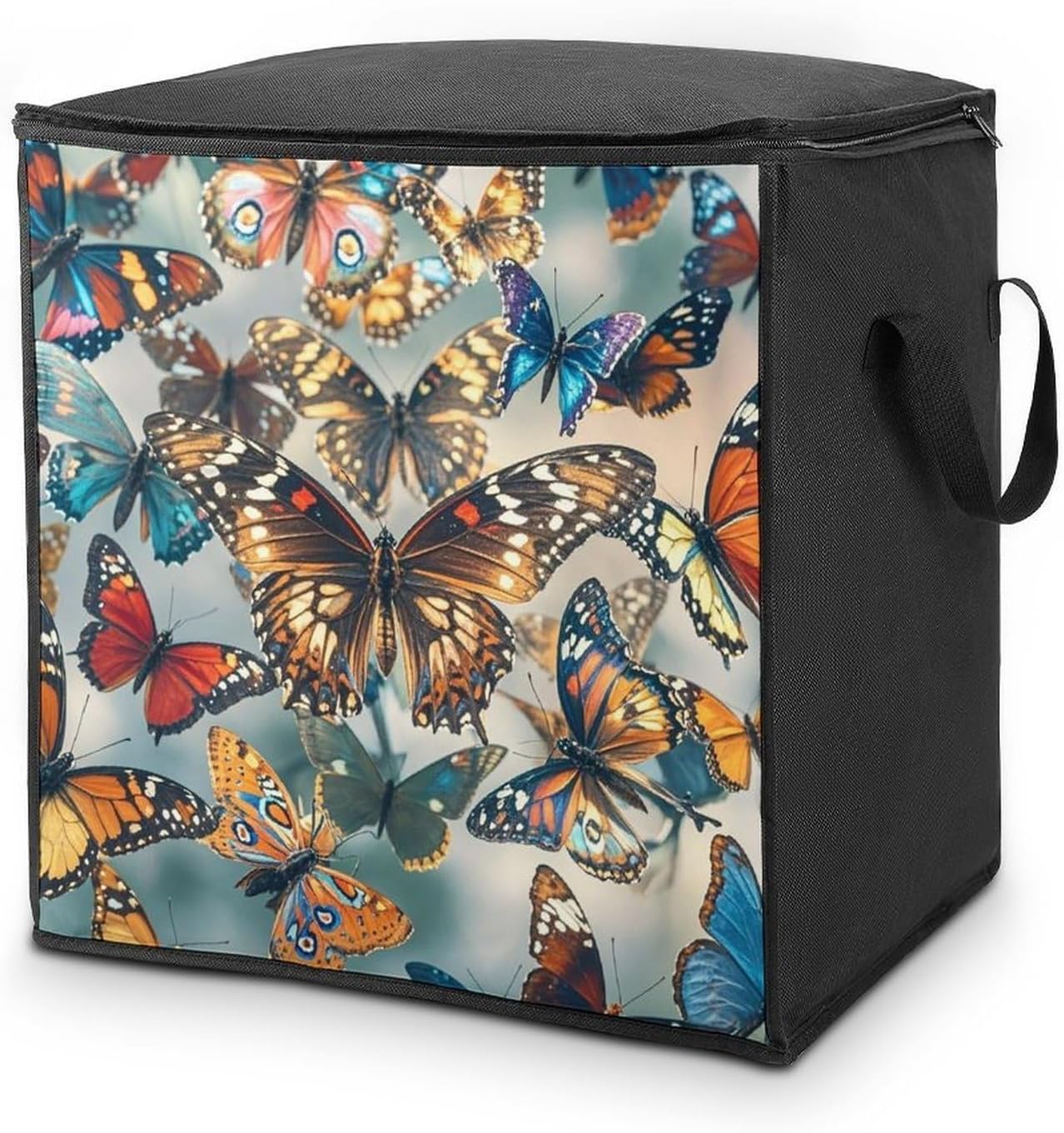 Large Butterflies Storage Bags with Handle Foldable Closet Organizers Clothes Storage Bins Bedding Storage Containers Fabric Moving Bags Blanket Comforter Storage Bag 70L