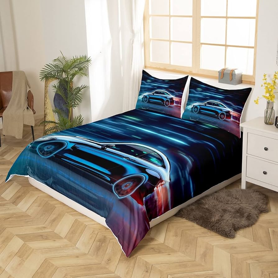 Loussiesd Sportwagen Dekbedovertrek Jongens Cool Race Sport Auto Dekbedovertrek Extreme Sport Beddengoed Set Voor Kinderen Tieners Moderne Auto Stijl Beddengoed & Linnen Ultra Zacht Super King Rits