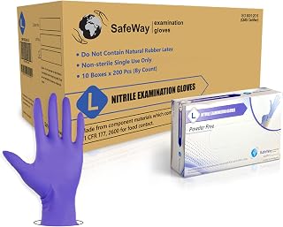 SAFEWAY Nitrile Gloves, 2000 Ct, Large, Powder-Free, Latex-Free, All-Purpose, Professional Disposable Gloves with Textured Fingertips for Medical Use, Food Prep, Cleaning, Tattoo & More