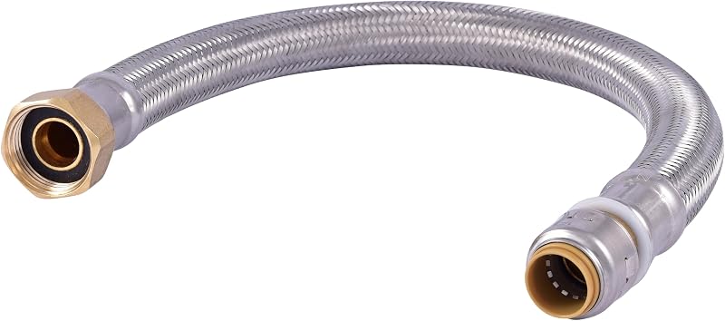 SharkBite Max 1/2 pulgadas x 3/4 pulgadas FIP x 18 pulgadas conector de calentador de agua flexible trenzado de acero inoxidable, empuje para conectar accesorio de plomería de latón, tubería PEX, cobre, CPVC, PE-RT, HDPE, UR3068FX18