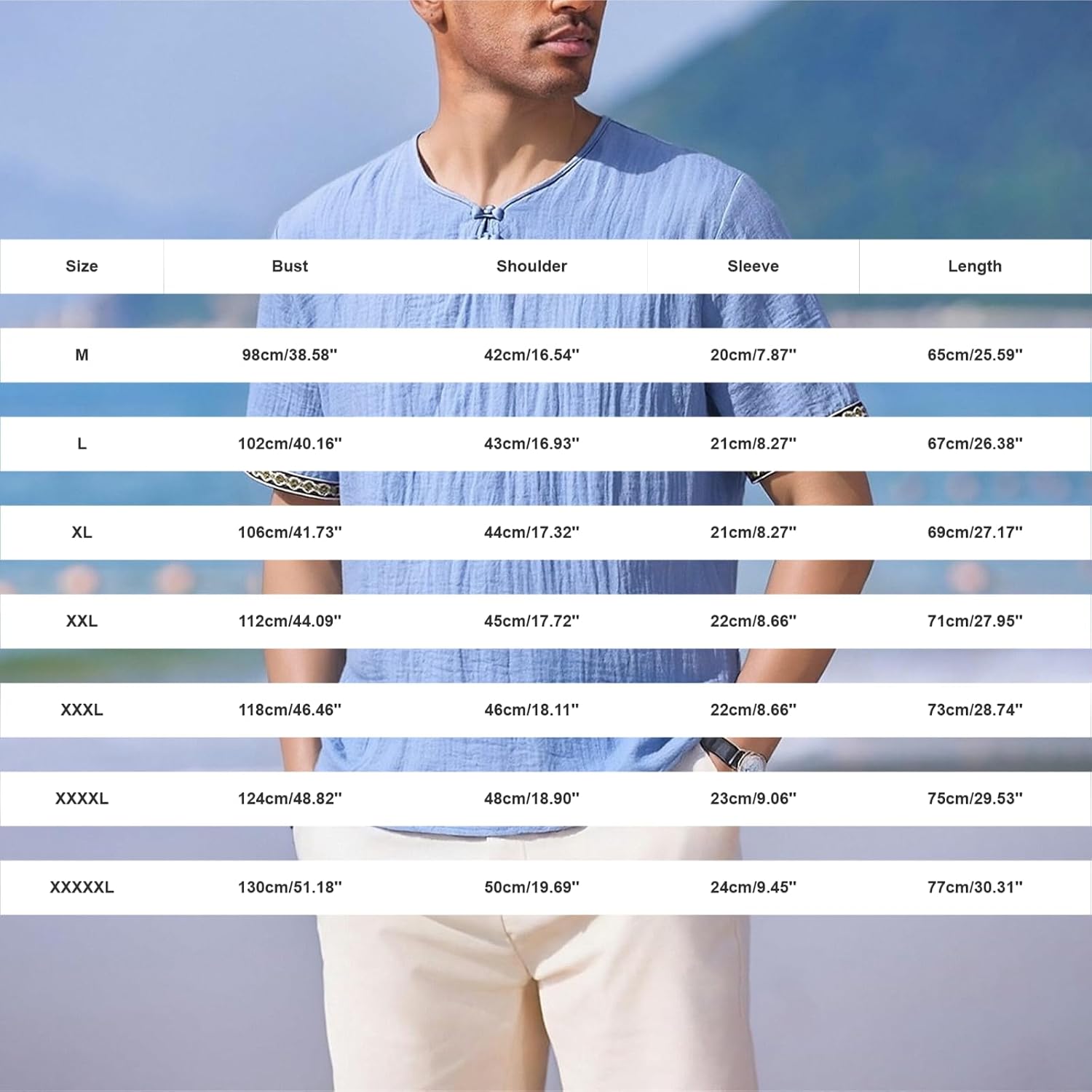 Men's Cotton Linen Henley Shirts Vintage Bohemia Embroidery Short Sleeve Beach Boho Shirt Summer Lightweight Tops