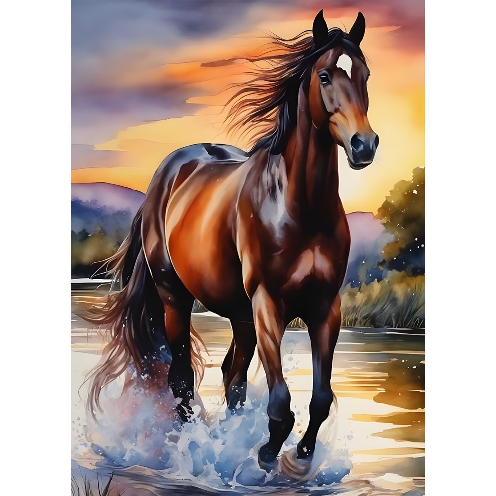 Jawecci Horse Diamond Painting Kits, 5D DIY Diamond Painting Animals Kits for Adults Beginners, Full Drill Round Diamond Art Painting Dots Craft Set Gifts 30X40cm