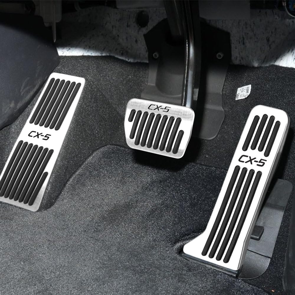 BOYOUS 3pcs Aluminum Non-Slip Performance nti-Slip No Drilling Foot Pedals Rest Pedal Accelerator Brake Pedal Cover For Mazda 2013-2025 CX-5（SILVER）