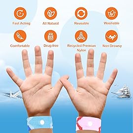 SZSTYYP Motion Sickness Bands for Kids Cruise Travel Essentials Anti-Nausea Acupressure Wristband for Car Sea Sickness Wristbands for Kids-2 Pairs Camo Blue&Red