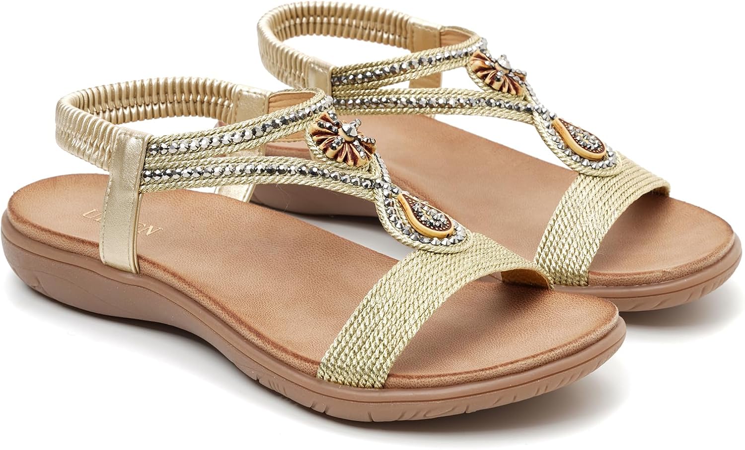 UBFEN Womens Bohemian Flat Sandals Dressy Comfortable Beach Shoes Summer Causal Vacation