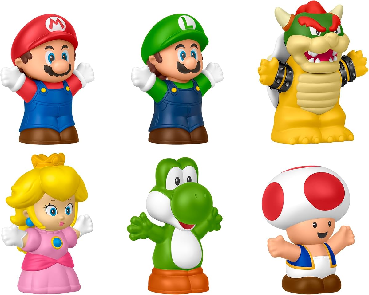 Fisher-Price Little People My Mario 6-Piece Character Figure Set | Pretend Play with Mario, Luigi, Princess Peach, Toad, Yoshi and Bowser figures, Toddlers & Kids Ages 18+ Months