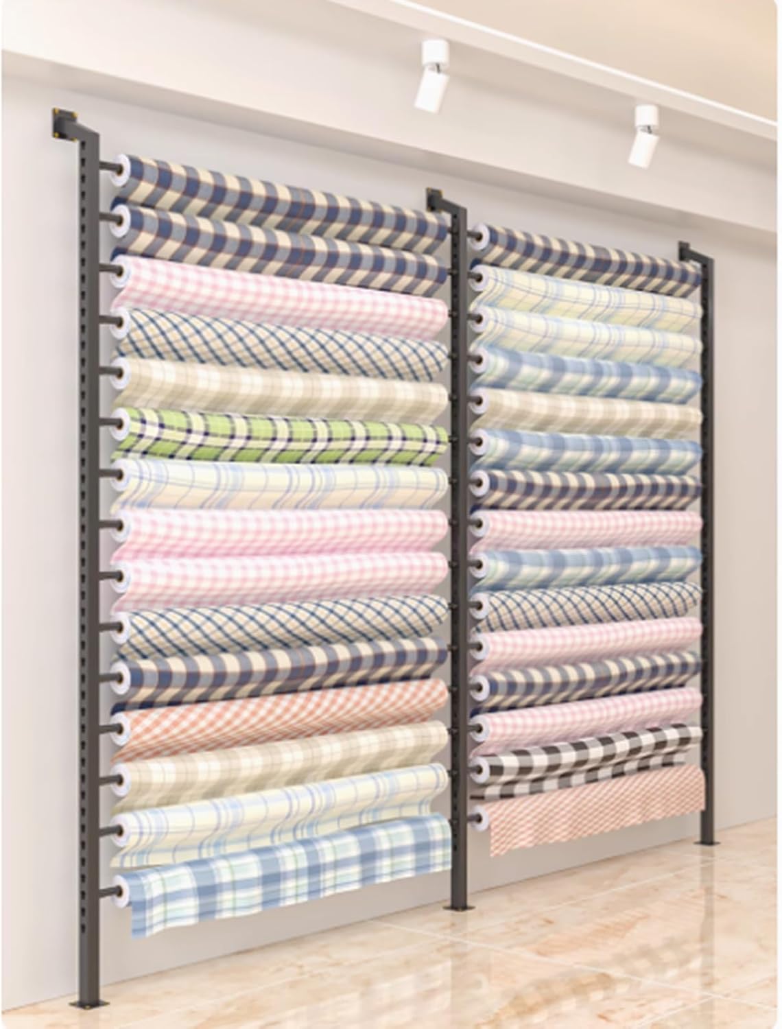 Large Fabric Roll Storage Rack with Adjustable Hanging Rod Commercial Heavy Duty Steel Organizer Holder Large Textile,Metal Car Vinyl Holder with Adjustable Hanging Rod for Wallpaper, Window