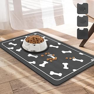 Dog Food Mat,Absorbent Dog Food mats,Hide Stain Pet Food Mat,Feeding Mat For Dog &Cat Bowls,Drying Mat for Food and Water,Pet Supplies (Bone gray 12 * 19 IN)