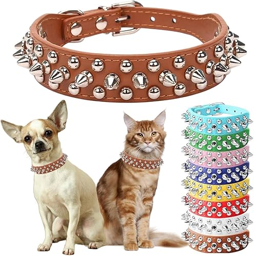 Miniatura 7 de Collar de perro con púas de piel sintética de poliuretano, remache de hongo, espiga con tachuelas, gato, XS, pequeño, mediano y grande, perros de