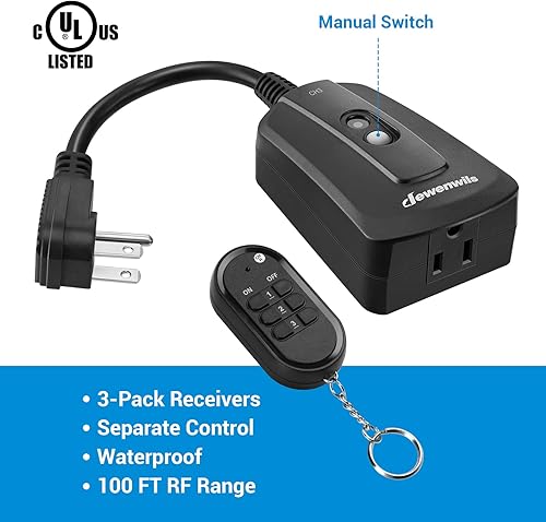 Miniatura 7 de DEWENWILS Toma de control remoto para exteriores, interruptor de alimentación de salida remoto inalámbrico, resistente a la intemperie 15 A enchufe
