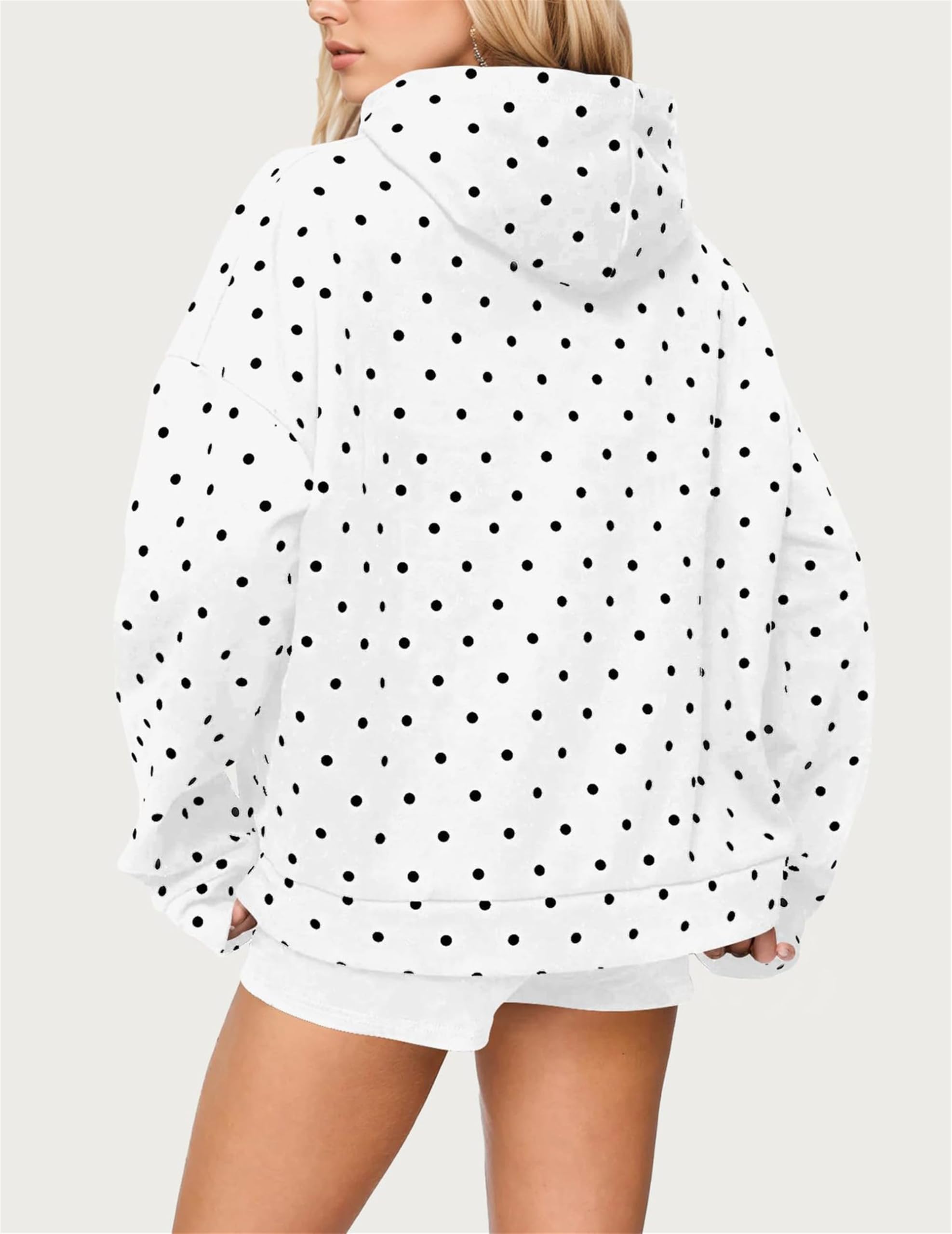 Generisch Damska bluza z kapturem w kropki oversize bluza z kapturem bluza rekreacyjna top (biała, M)