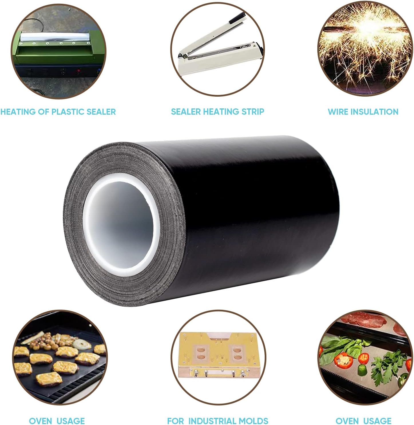 PTFE Coated Fiberglass Telfon Tape,high Temperature Tape;Drying Mechanical Conveyor Belt; Welding Sealing Tape; -196℃ - +300℃ … (Black, 100mm x 12yards x 0.18mm)