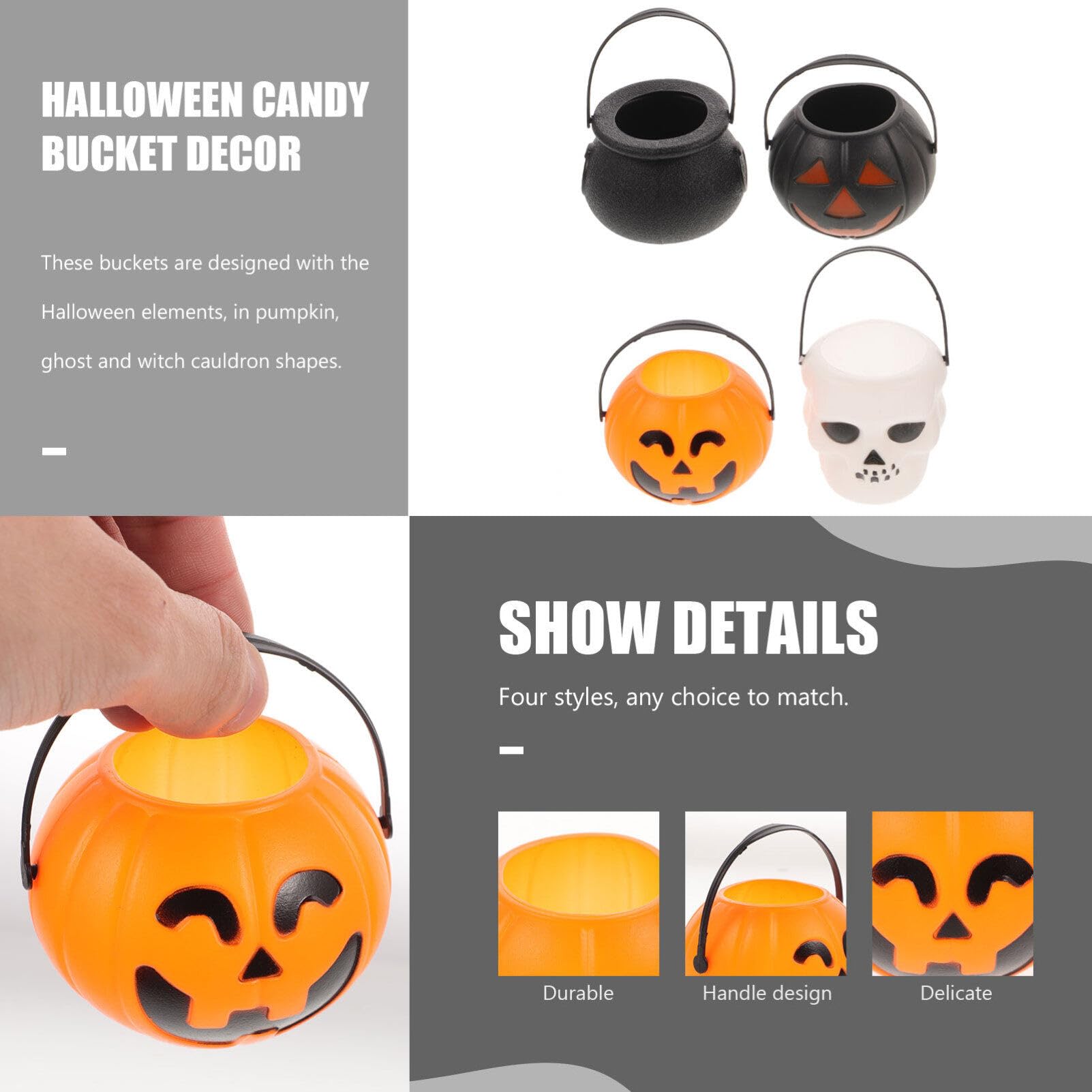 Luxshiny 24pcs Mini Halloween Candy Buckets Trick or Treat Bucket Witch Cauldrons Pots Skull Ghost Candy Holder Pumpkin Pails with Handle for Party Favors Supplies