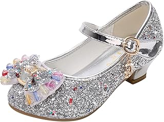 Sapatos de princesa para bebês meninas sandálias de laço de strass sapatos de dança de cristal sandálias cunha infantil (prata, 4,5 anos)