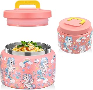 8 Oz Thermo Food Jar for Hot & Cold Food for Kids, Insulated Lunch Containers Hot Food Jar,Leak-Proof Vacuum Stainless Steel Wide Mouth Lunch Soup thermo for School,Travel (PINK-Unicorn) 1pc