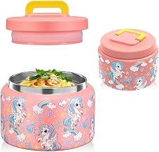 8 Oz Thermo Food Jar for Hot & Cold Food for Kids, Insulated Lunch Containers Hot Food Jar,Leak-Proof Vacuum Stainless Steel Wide Mouth Lunch Soup Thermo for School (PINK-Unicorn)