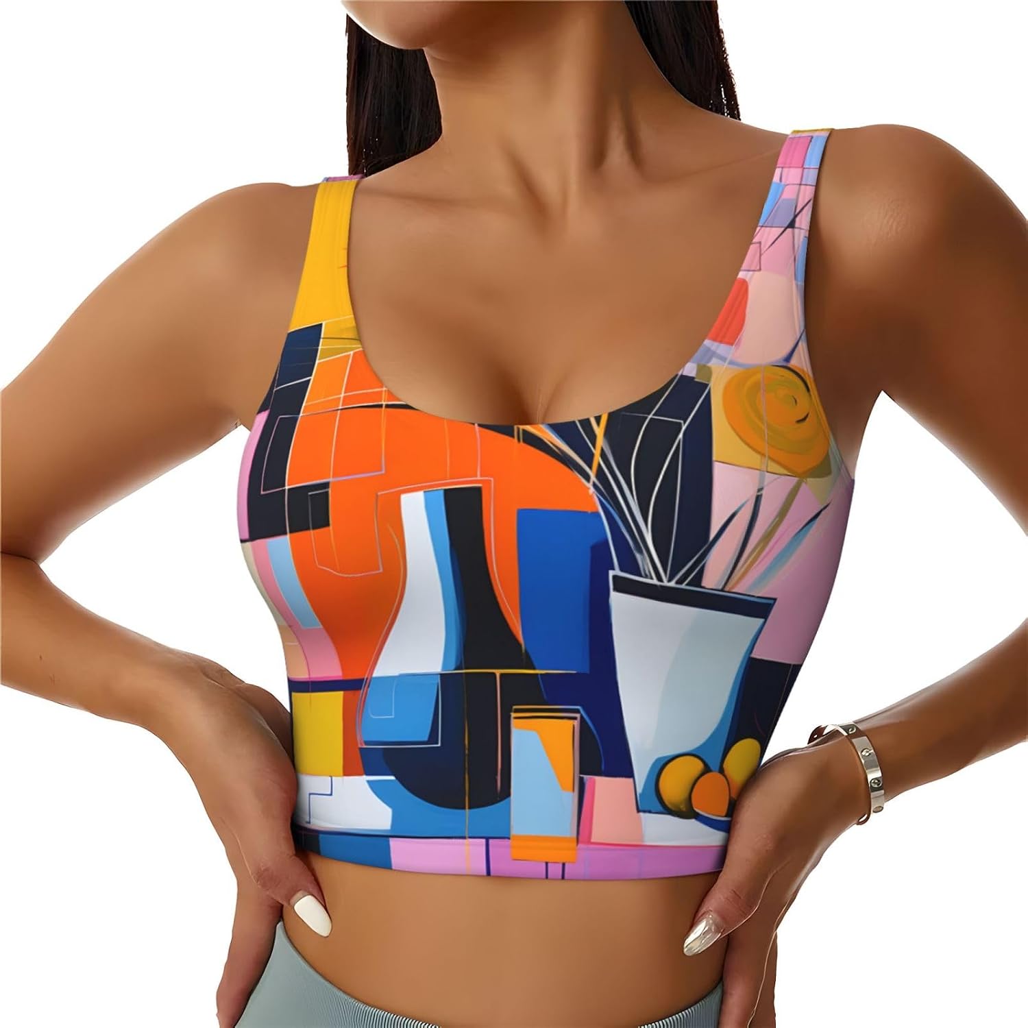 Matisse Style Abstract Paintings Printed Women's Sports Vest, Suitable for Yoga, Pilates and Fitness Training -