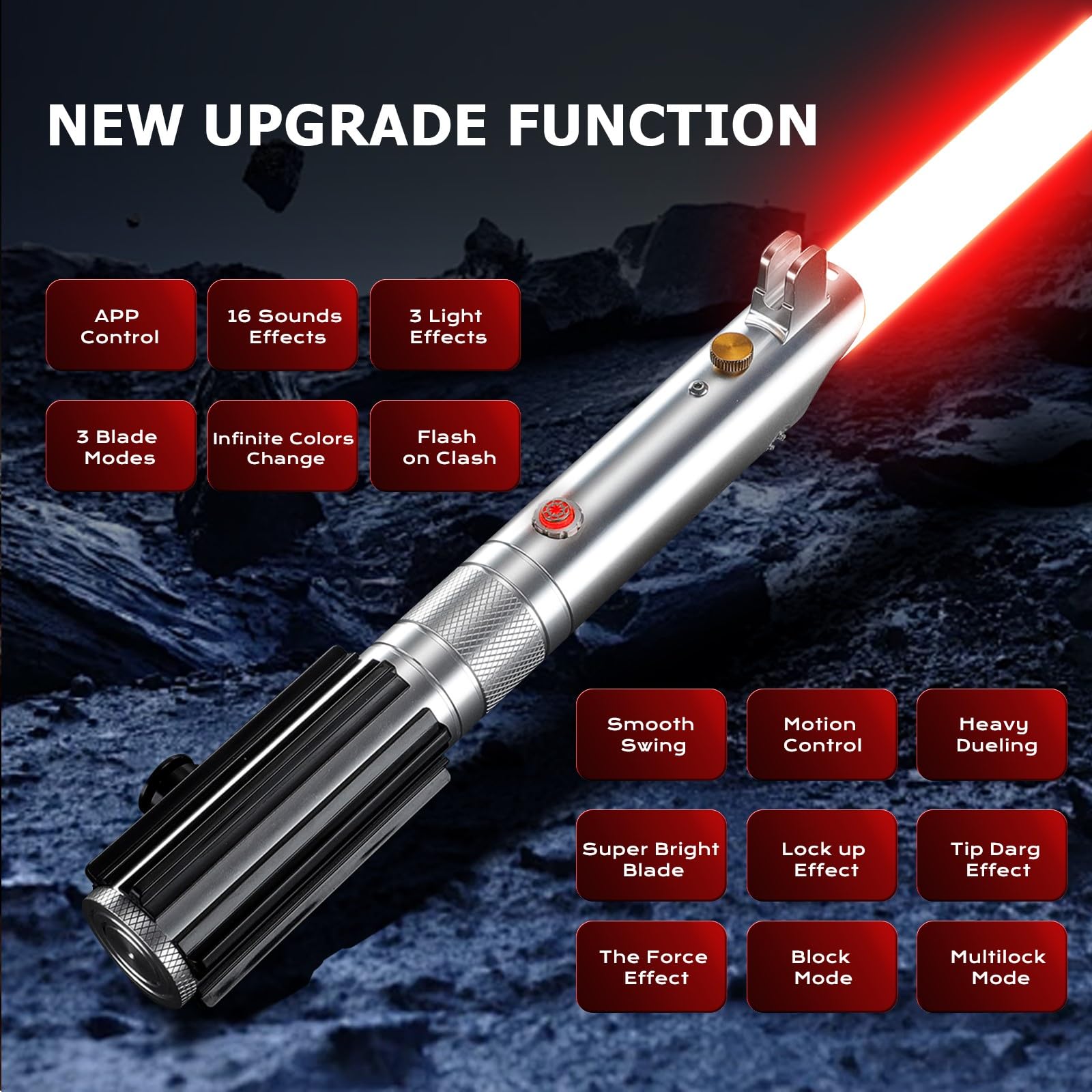 BSTSABER Upgrade App Control ANK Lightsaber, Smooth Swing 16 Sets Sound Effects 3 Light Effects and 16 Colors Change, Metal Dueling Light Saber for Adults Kids Cosplay Gift (RGB-ANK)