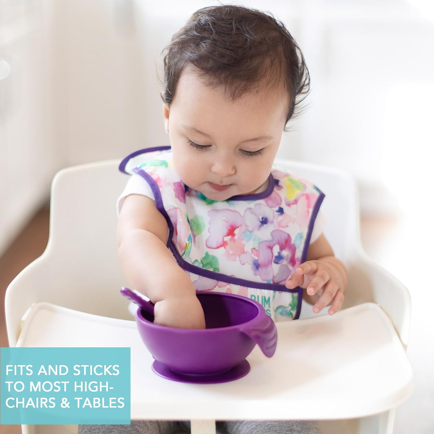 Bumkins Suction Silicone Baby Feeding Set, Bowl, Lid, Spoon, BPA-Free, First Feeding, Baby Led Weaning - Purple image 3