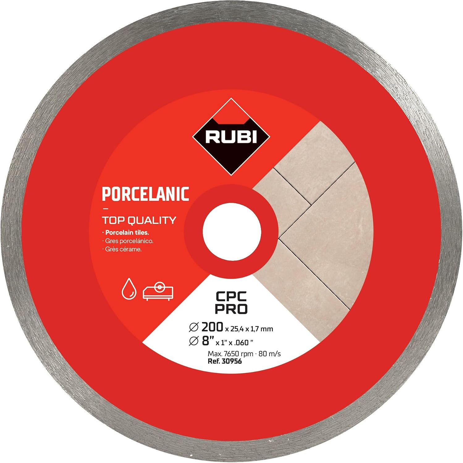RUBI | Diamond Blade to Cut Fine Porcelain Tiles with Thicknesses of Less Than 25 mm | Recommended for Mitre Cutting | 250 mm | CPC 250 PRO
