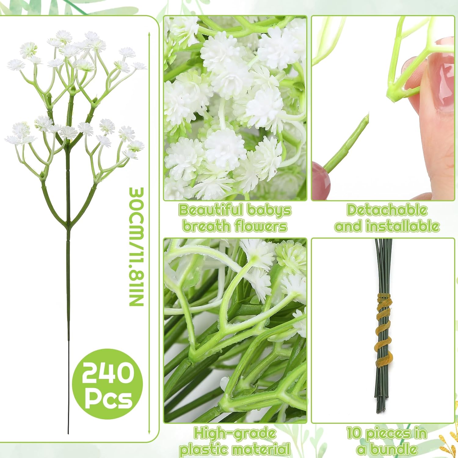 240 Pcs Baby Breath Artificial Flowers Bulk, Fake White Baby Breath Flowers for Wedding Bouquet Home Party Decor, 11.8 Inch