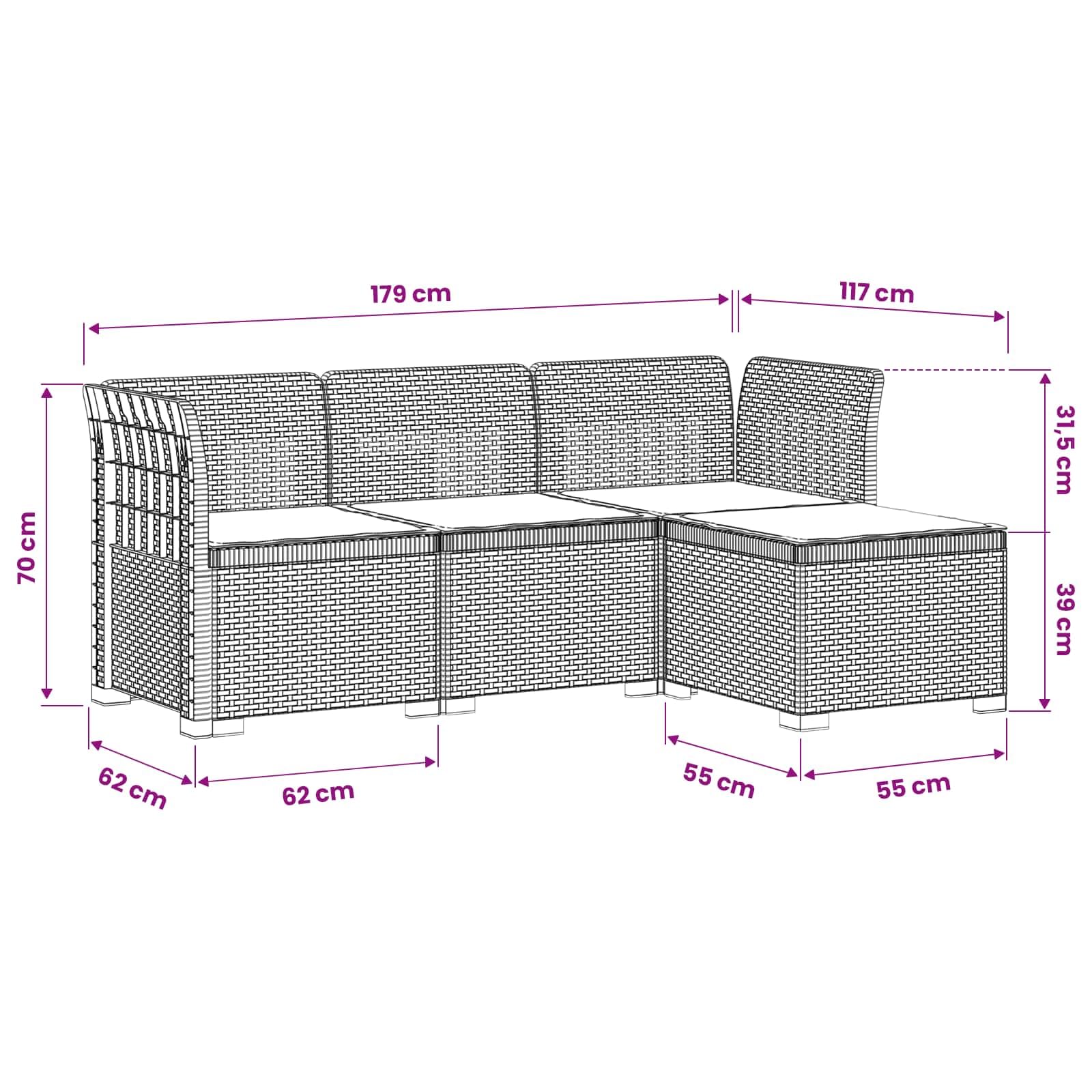 vidaXL Sofa ogrodowa dla 4 osób z poduszkami w stylu rattanowym PP