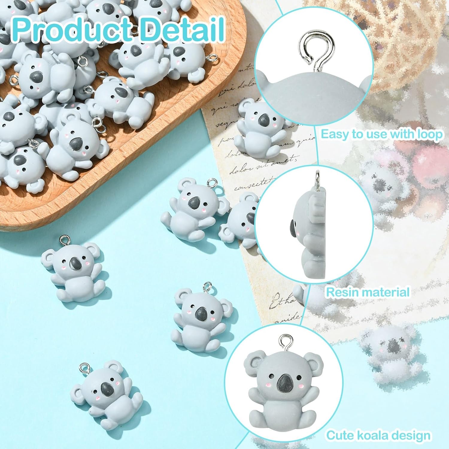 KitBeads 30pcs Resin Koala Charms - Grey Flatback Cartoon Animal Charms for Jewelry Making Earrings Bulk - Image 3