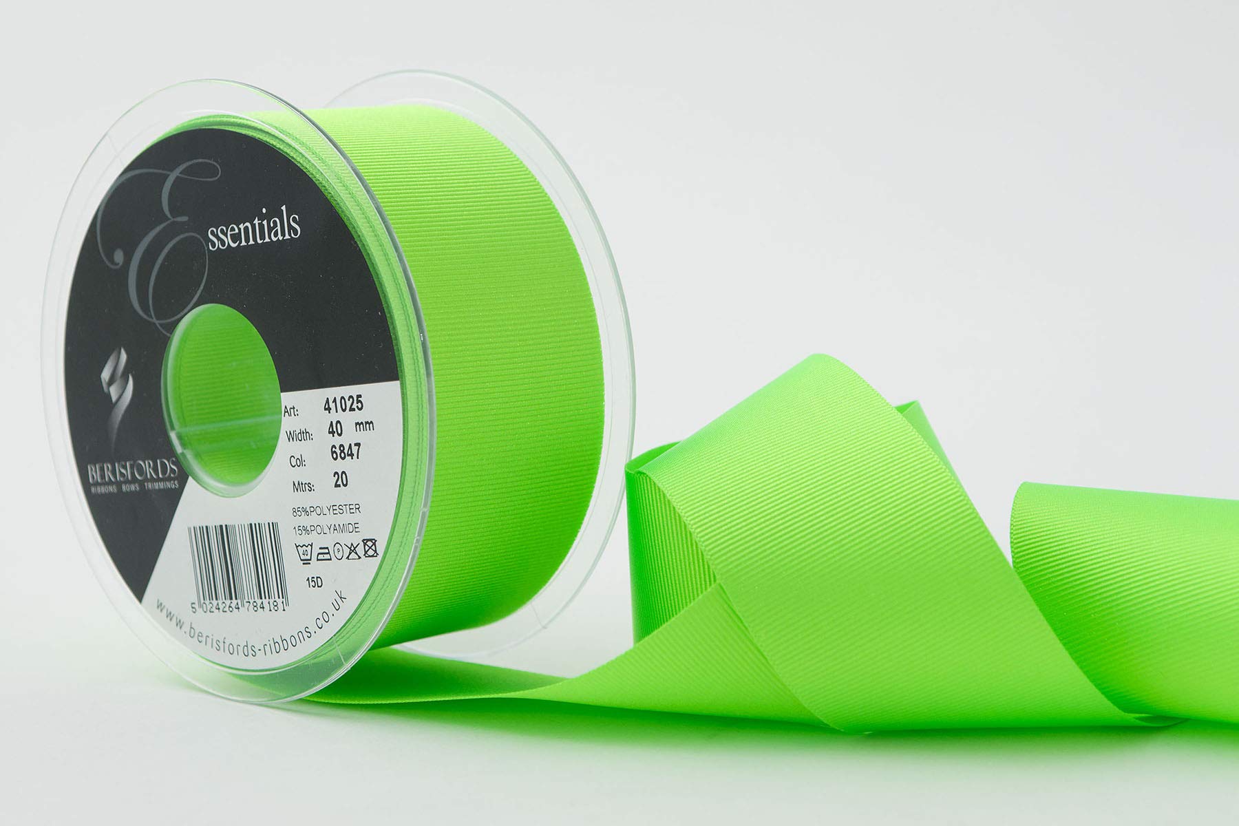 Berisfords Grosgrain Ribbon, Flo Green, 40 mm, 40mm