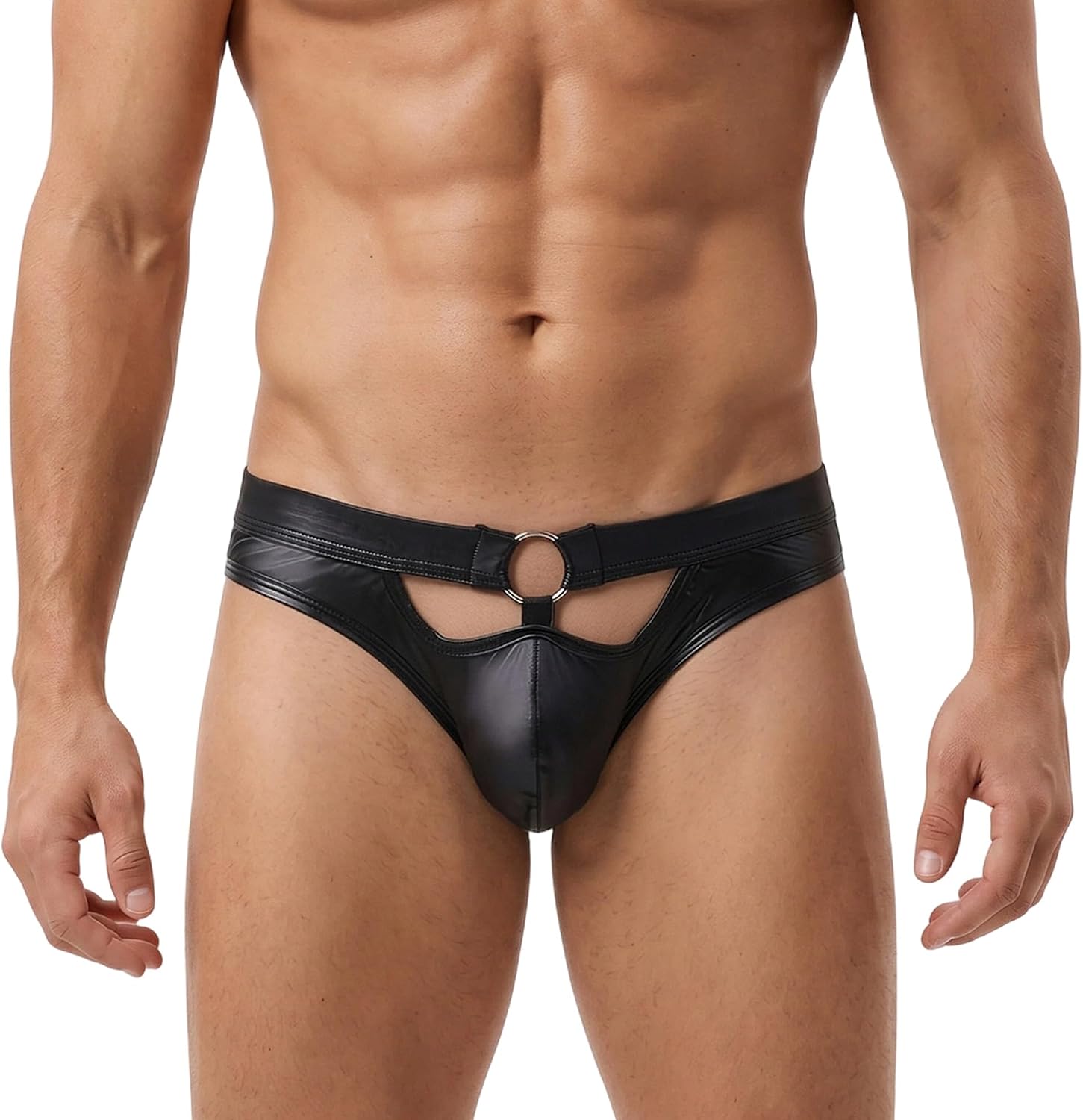 FEOYA Mens Faux Leather Bikini Briefs Sexy Thong Underwear Low Rise Jockstrap Pouch Trunks Clubwear