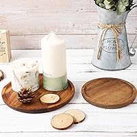Vista 5 de STOBAZA Bandejas decorativas de madera de acacia para mesa auxiliar, juego de 2 bandejas redondas de madera para centro de mesa, bandeja para velas