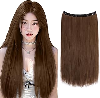FESHFEN エクステ ワンタッチエクステ 50cm 襟足ウィッグ ストレート ロング 部分ウィッグ ポイント つけ毛 インナーカラー 付け毛 サラサラ ハーフウィッグ 増毛 付け髪 ナチュラル ヘアピース 自然 軽量 普段使い 装着簡単 ライトブラウン