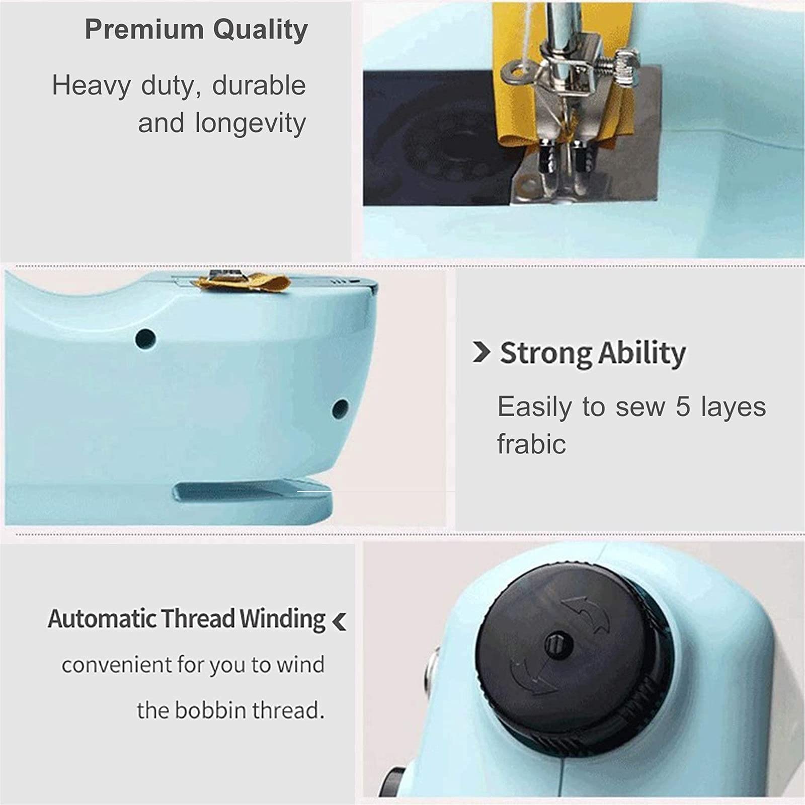 Mini máquina de Coser Mini máquina de Coser Rosca Doble Ajustable de 2 velocidades con Luces y Pedal de Corte Fácil de Usar (Azul, Talla única)