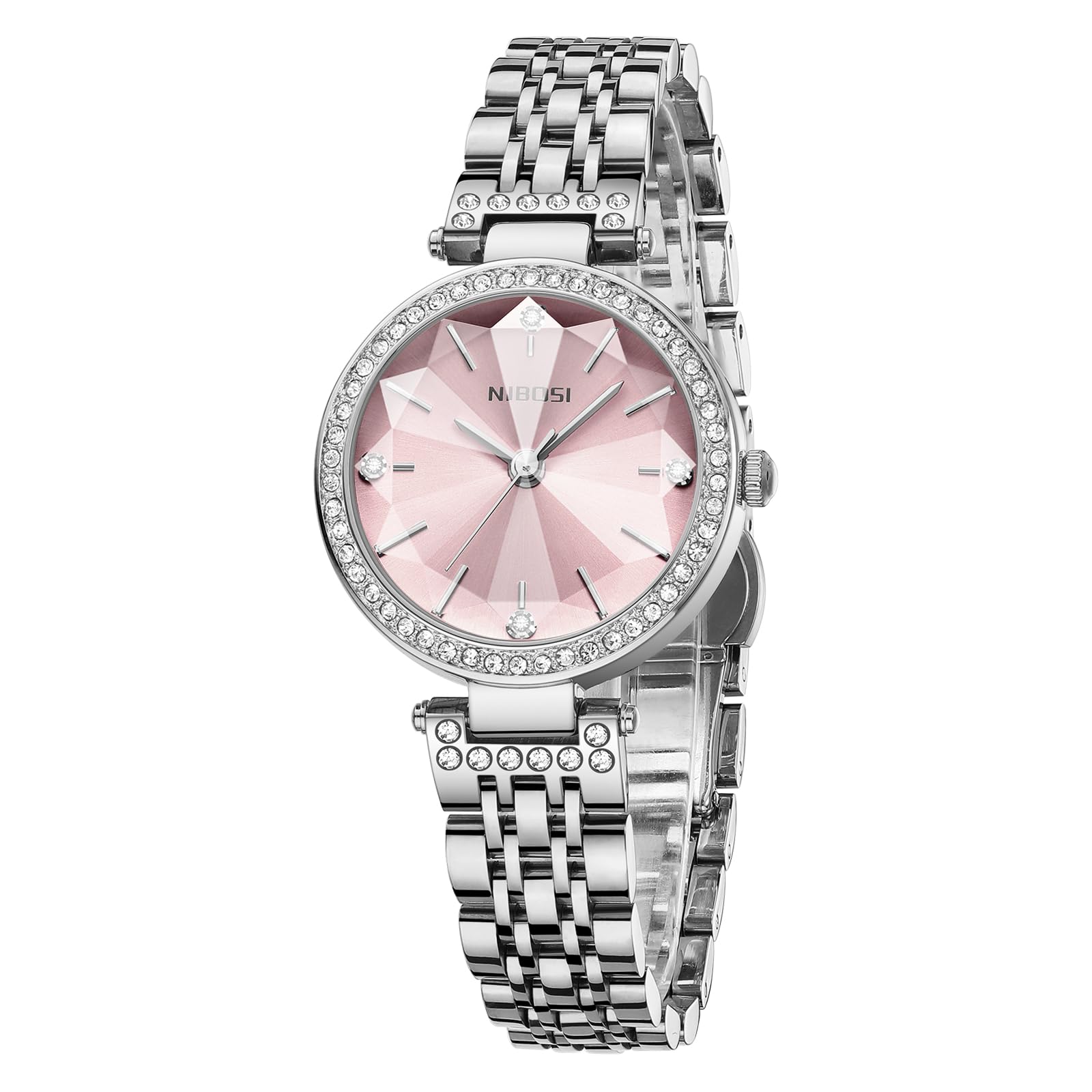 NIBOSI Women's Watches Analog Quartz Ladies Wrist Watch Dainty Silver Pink Minimalist Vintage Luxury Diamond Stainless Steel Strap Designer Dress Watches for Women Small Wrists