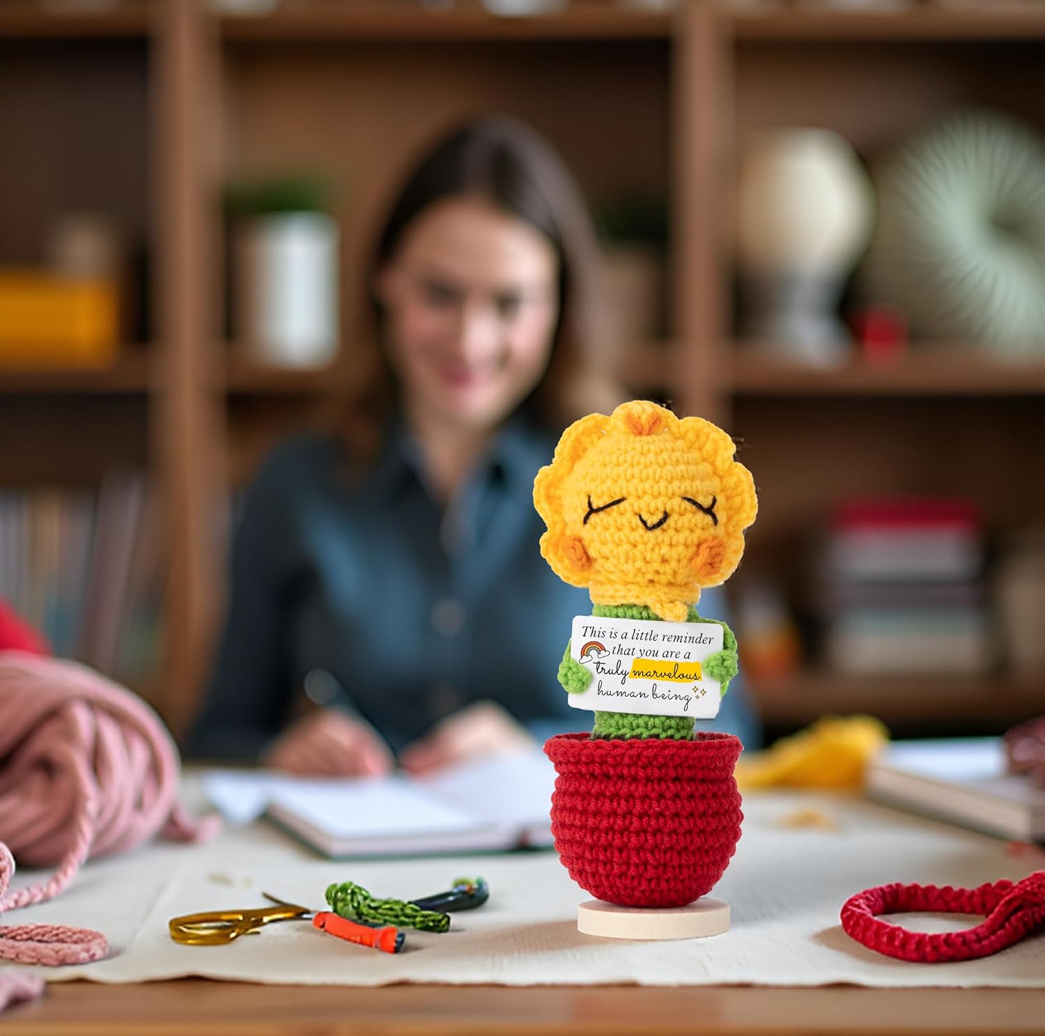 Sunflower Gifts for Women Birthday - Positive Crochet Appreciation Thank You Decor for Teacher, Coworker, Nurse - Christmas, Birthday Inspirational Gift for Best Friend, Sister, Mom, Daughter Xmas