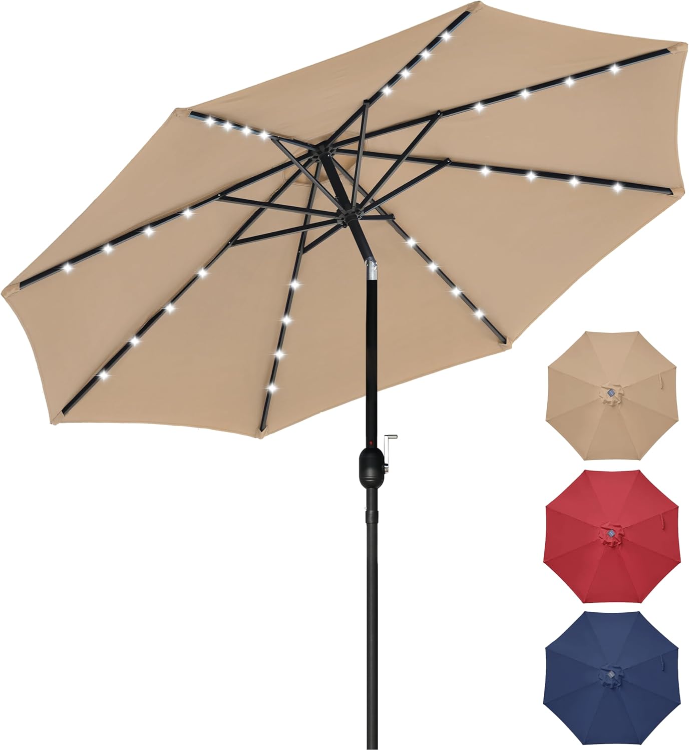YSSOA 9ft/10ft Outdoor Market Patio Umbrella with 8 Sturdy Ribs, Tilt/Crank Push Button for Garden, Deck, Backyard and Pool