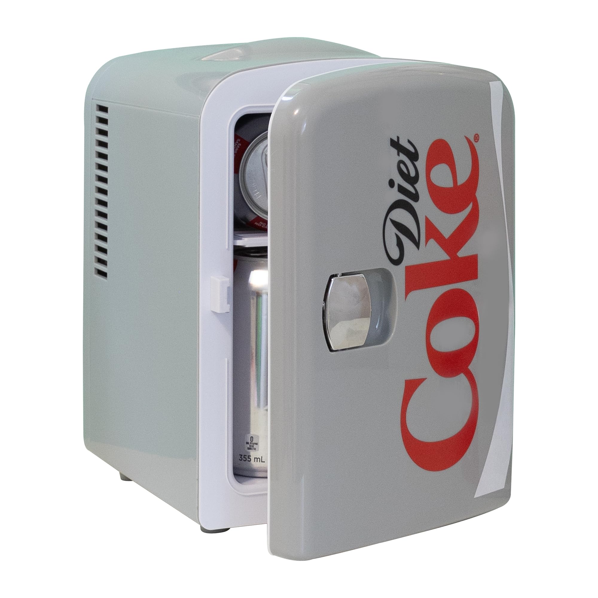 Refrigerador mini con Coca-Cola Light para dormitorio, cuidado de la piel, oficina, refrigerador portátil de bebidas de sobremesa de 12 V y 110 V, para bebidas, refrescos, vino, leche materna, para usar en el coche, dormitorio, patio al aire libre, 6 latas