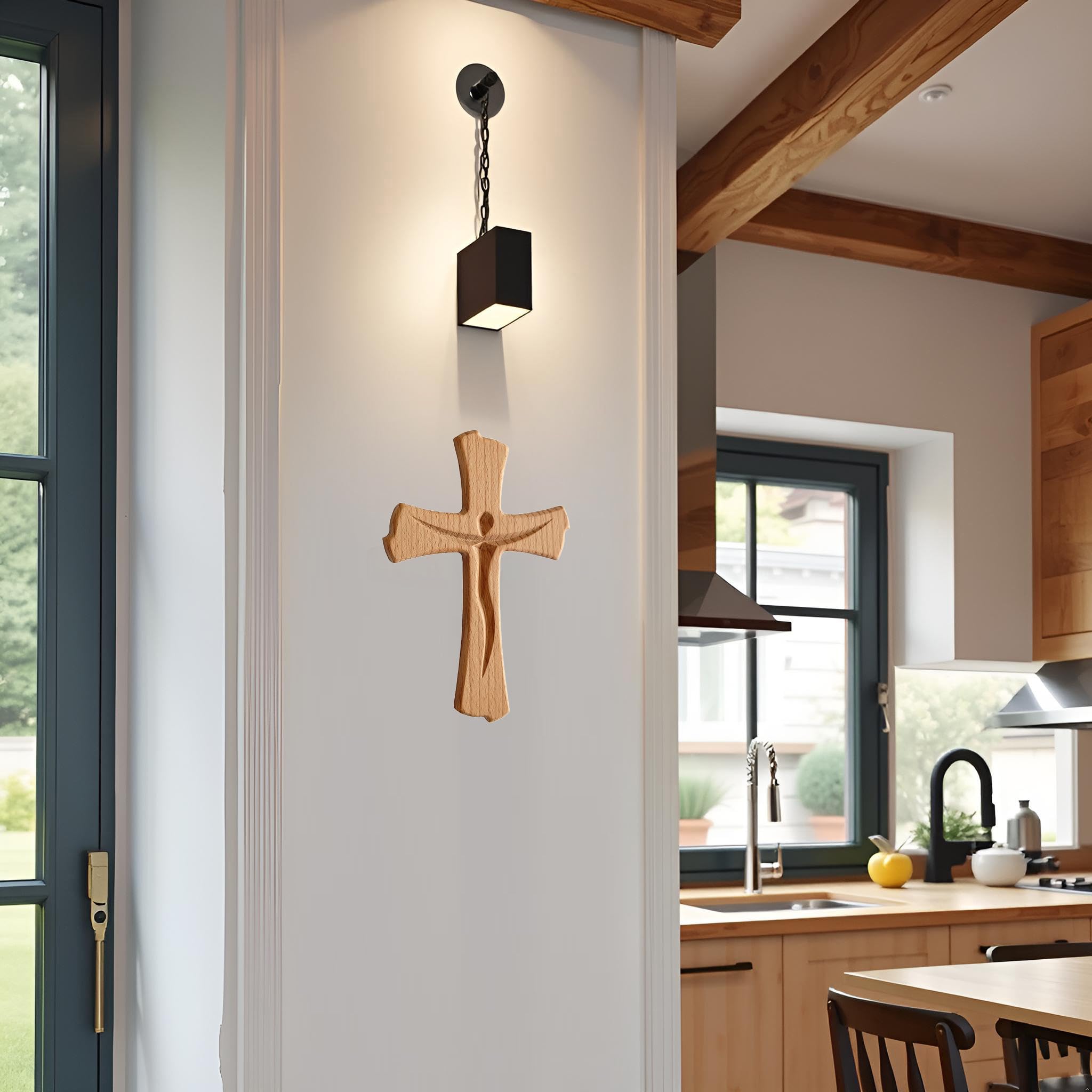 Kaltner Präsente Geschenkidee - Wandkreuz Echtholz Buche Holz Kreuz Kruzifix für die Wand modern (Höhe 35 cm)