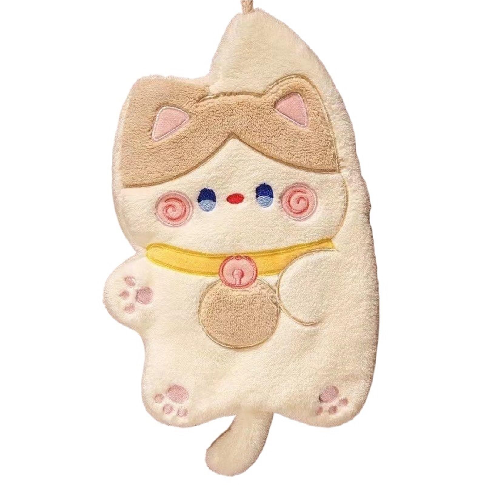 FGUJSUR Hand Towels 2pc Cartoon Cat Hand Towel Wipe Cleaning Cloth For Kitchen Bathroom Hanging Super Absorbent Handkerchief(Khaki)