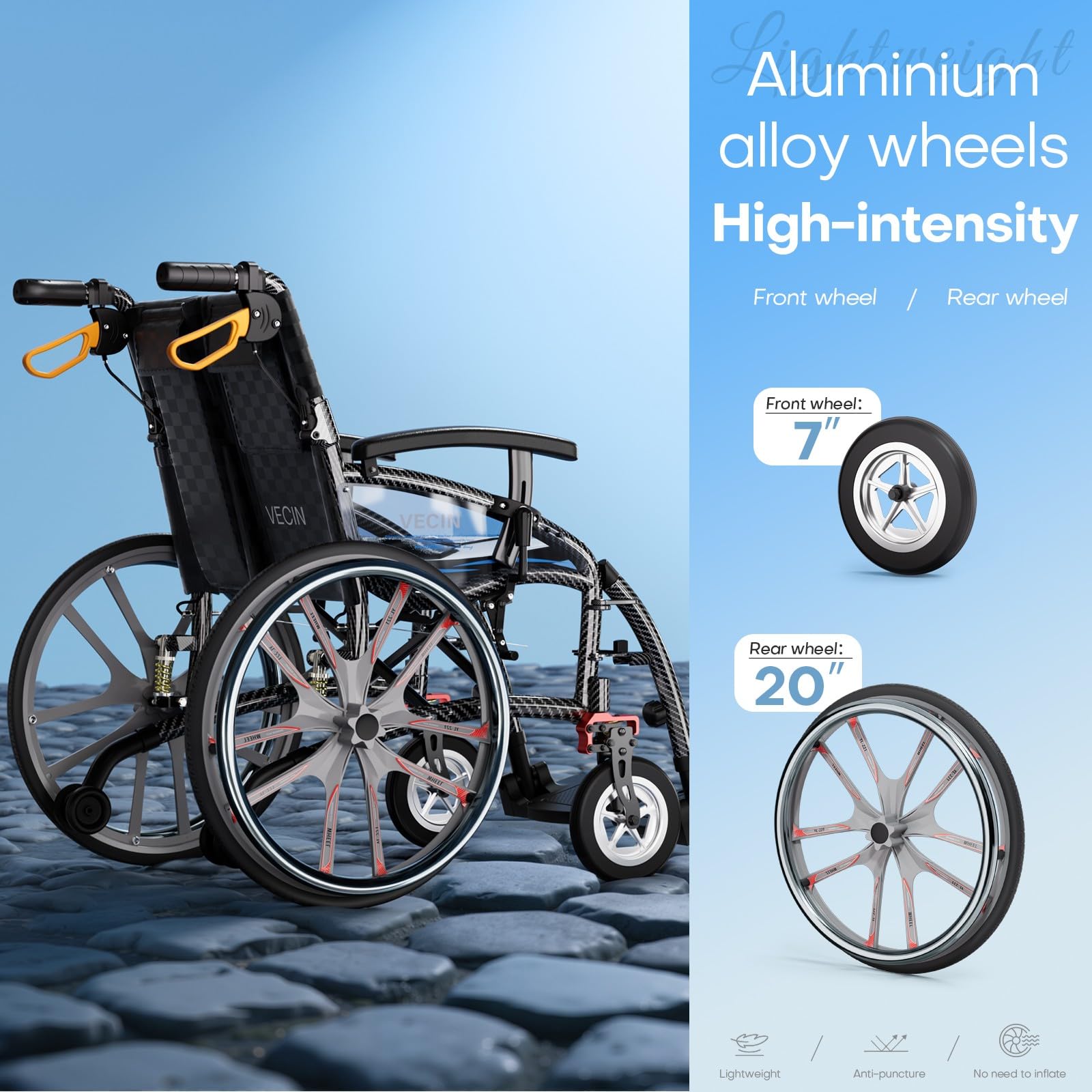 Aluminio Ligero de Ruedas Manual, Silla Transporte, Plegable, Ayuda Movilidad