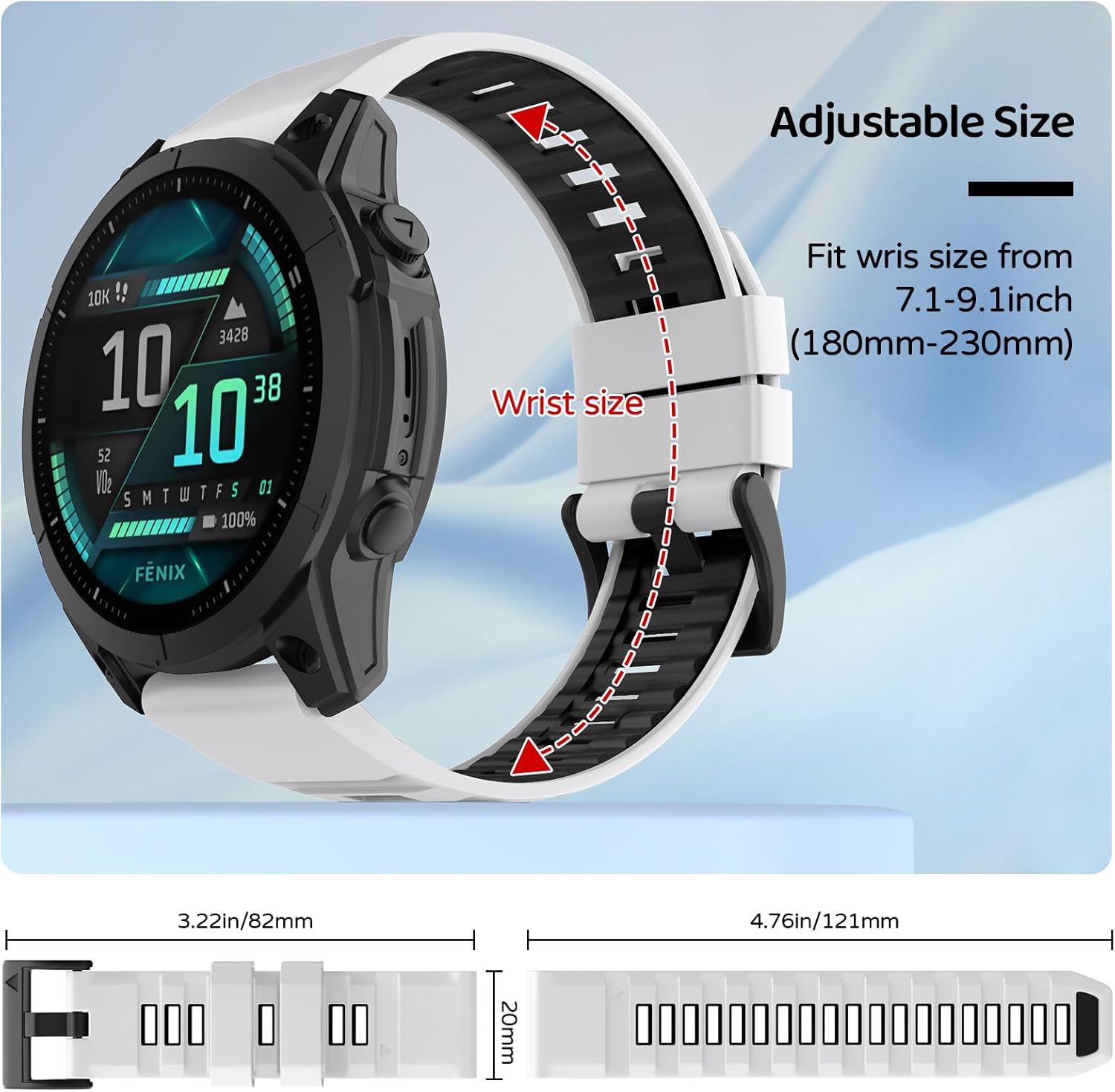 Watch Band for Garmin Fenix 8 43mm/Fenix 7S Pro/Fenix 7S/Fenix 6S Pro/Fenix 6S/Fenix 5S/Epix Pro 42mm/Descent MK3i 43mm/Descent Mk2S, 20mm Silicone QuickFit Band - Image 4