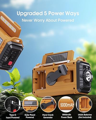 Miniatura 3 de Radio meteorológica de emergencia - Manivela solar NOAA de 5 vías, AMFMSW, banco de energía de 18500 mWh, linterna LED, alarma SOS, radio de
