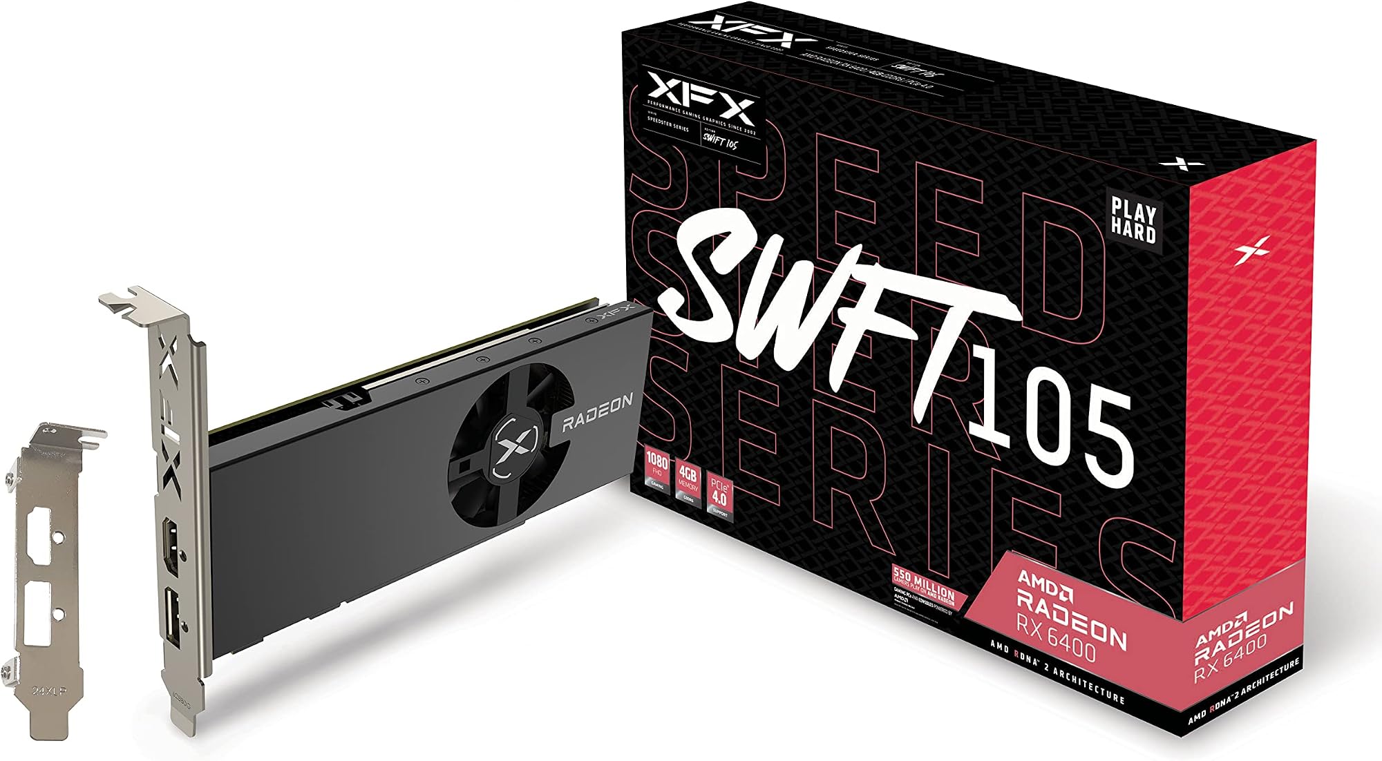 XFX Speedster SWFT105 Radeon RX 6400 Gaming Graphics Card with 4GB GDDR6, AMD RDNA 2 RX-64XL4SFG2: image 1 of 8