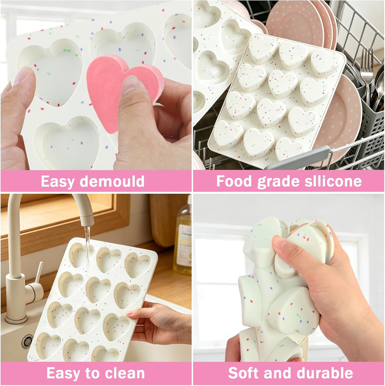 Heart Chocolate Molds Silicone 2 Inch Heart Shaped Muffin Baking Pan Mold